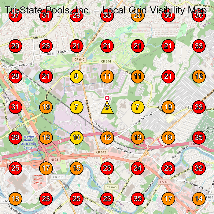 Tri-State Pools, Inc. GeoGrid visibility map for Swimming Pool Contractor in Wayne